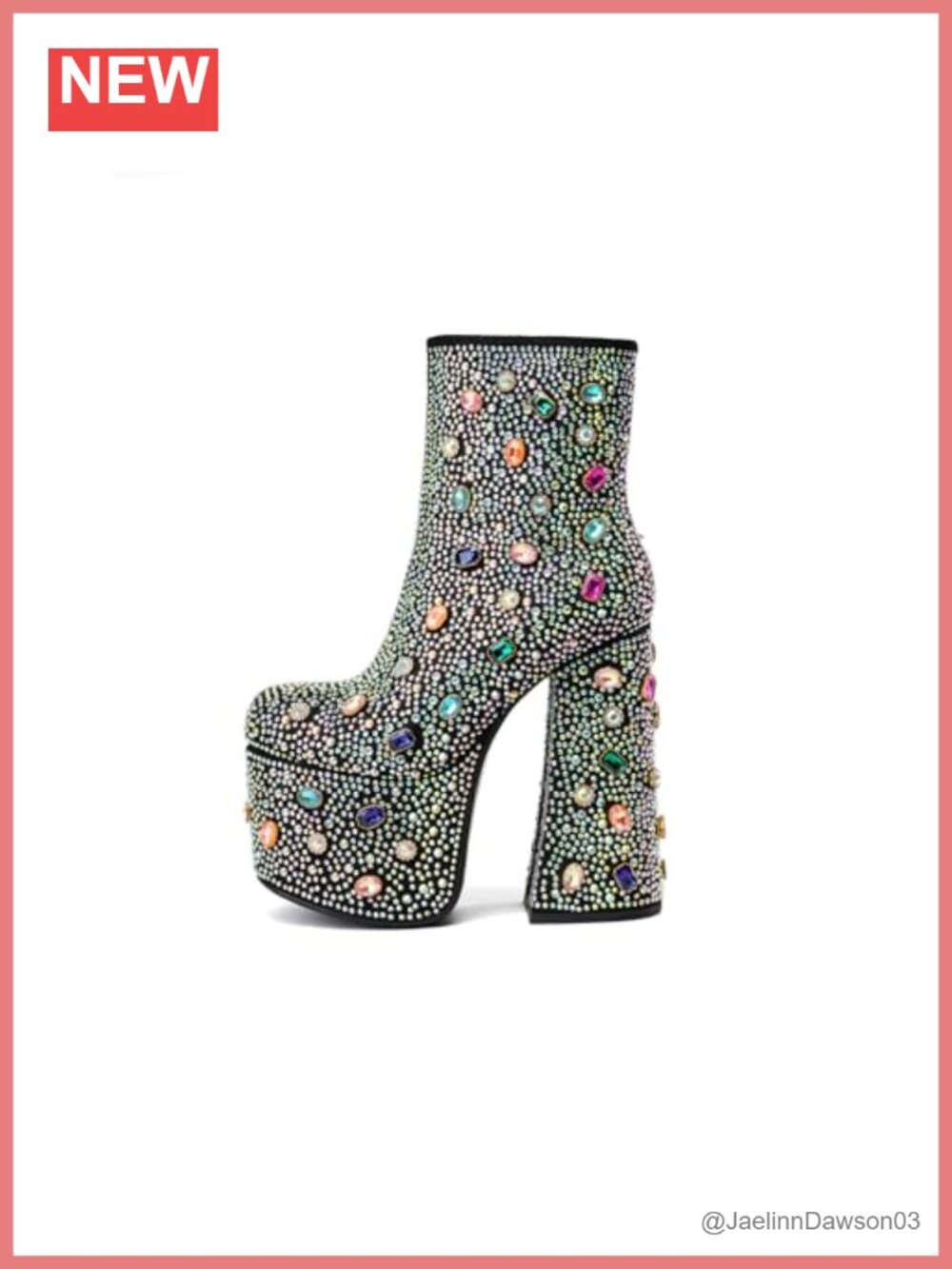 Women's Rhinestone Platform Boots | Sparkly Chunky Heel Ankle Boots Round Toe